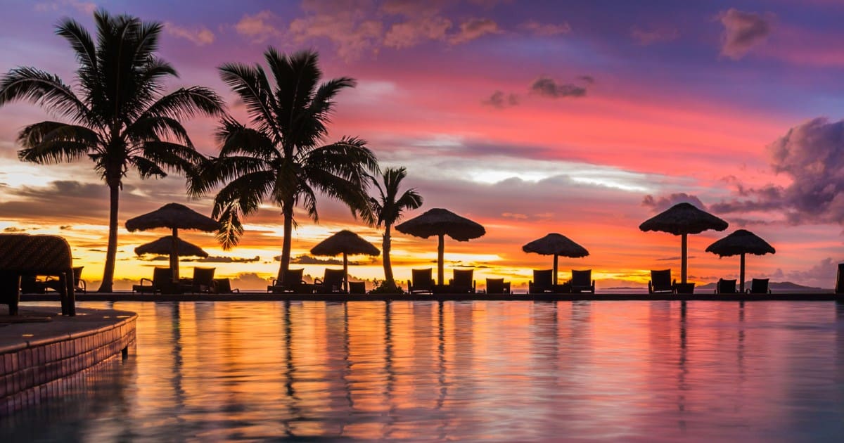 Beautiful sunset view from one of the adults only resorts in Fiji.