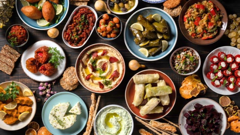 An assortment of delicious traditional Cypriot dishes showcases the diverse food scene in Nicosia.