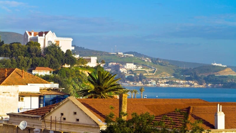 Coastal view of Annaba, featuring the Notre Dame d'Afrique basilica.