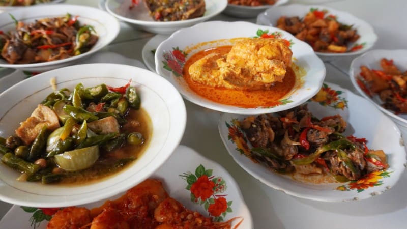 A variety of delectable Indonesian dishes served at a popular eatery in Seminyak.